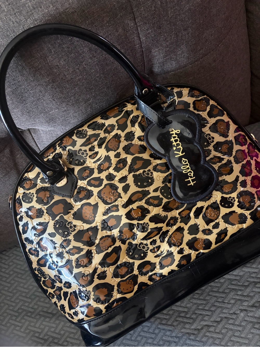 Large Hello Kitty loungefly faux patent leather leopard print purse